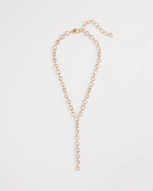 Chicos Bezel Set Goldtone Y-Necklace - GOLD
