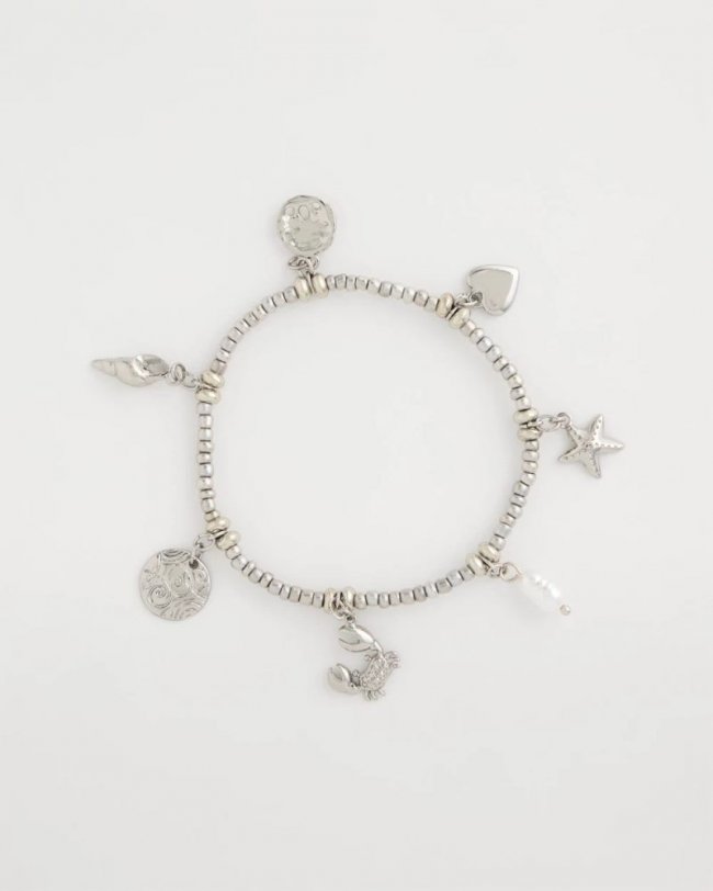 Chicos Beachy Silvertone Stretch Charm Bracelet - SILVER Chicos Beachy Silvertone Stretch Charm Bracelet - SILVER