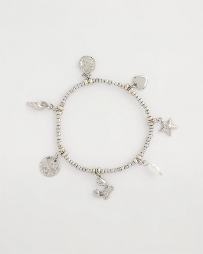 Chicos Beachy Silvertone Stretch Charm Bracelet - SILVER