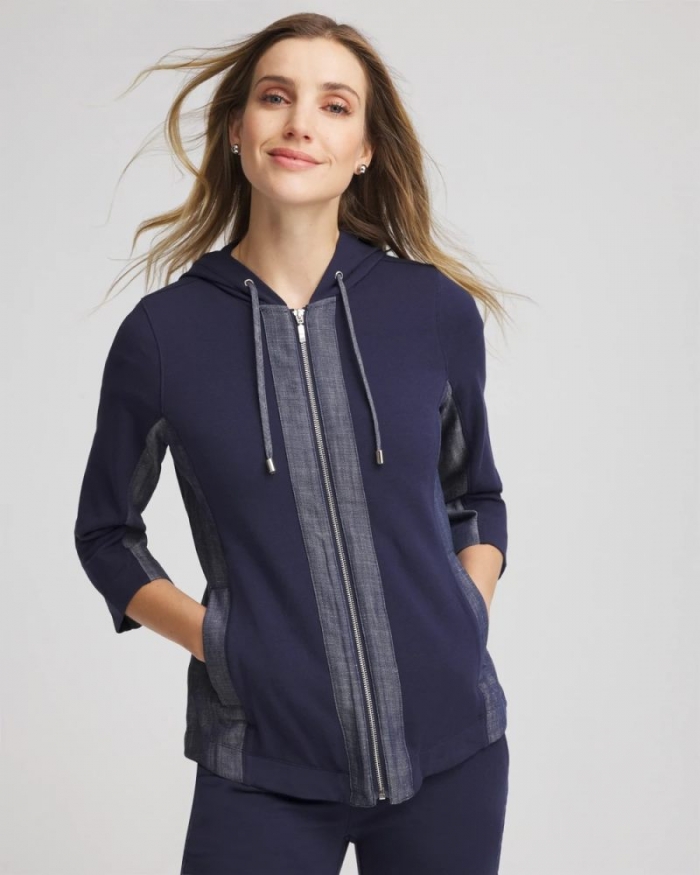 Chicos Zenergy® French Terry & Chambray Jacket - PASSPORT BLUE