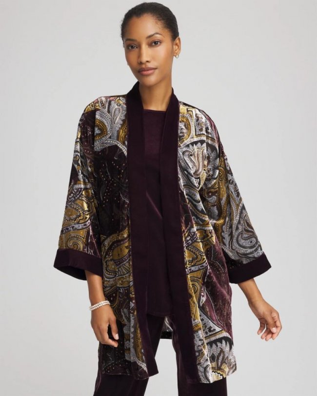 Chicos Travelers™ Collection Velvet Burnout Kimono - NIGHT BLOOM