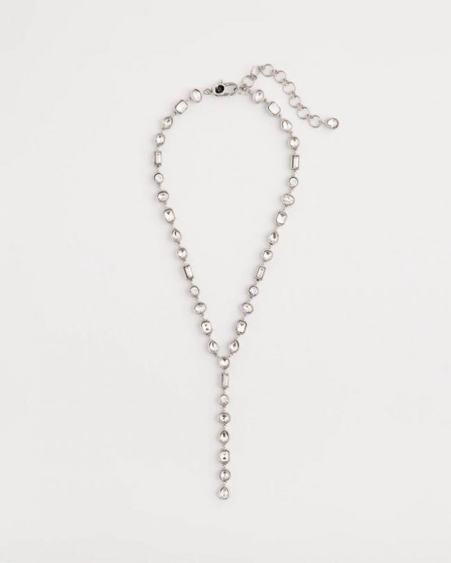 Chicos Bezel Set Silvertone Y-Necklace - SILVER