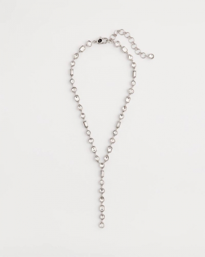 Chicos Bezel Set Silvertone Y-Necklace - SILVER