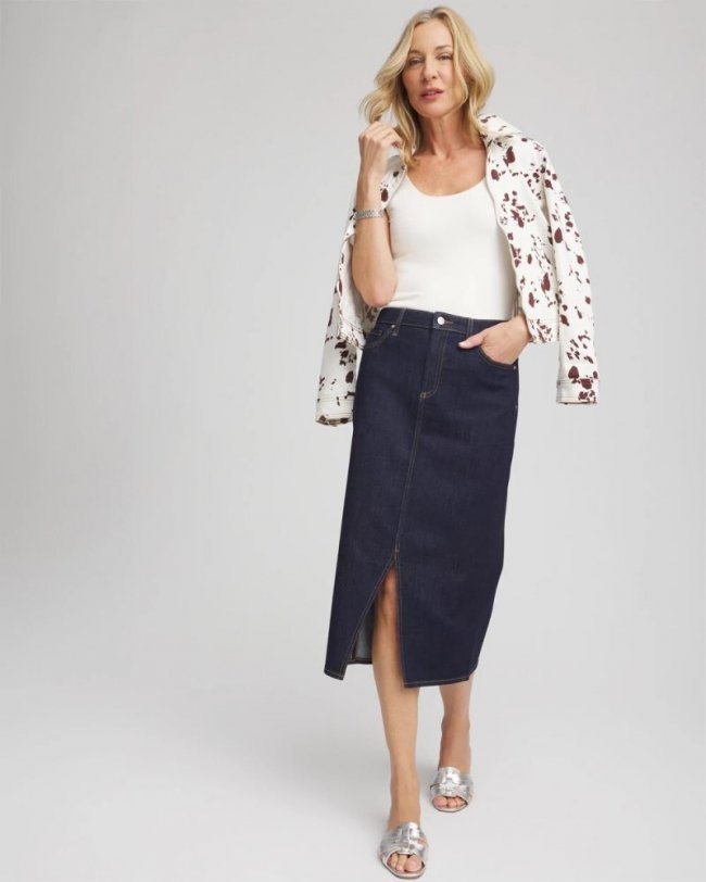 Chicos High-Rise Straight Stretch-Denim Skirt - CEDAR RINSE