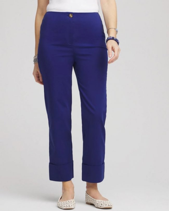 Chicos Stretch Sateen Cropped Pants - BLUE CASA