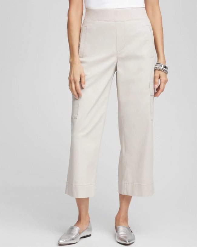 Chicos Cargo Straight Leg Cropped Pants - SMOKEY TAUPE