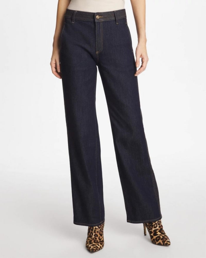 Chicos Petite Trapunto Wide-Leg High-Rise Jeans - CEDAR RINSE