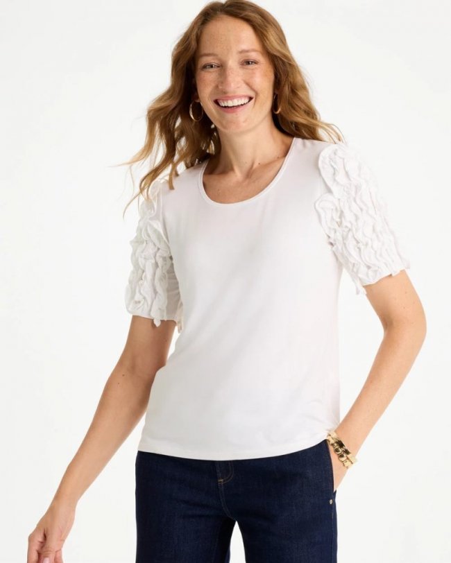 Chicos Knit 3D Sleeve Tee - ALABASTER