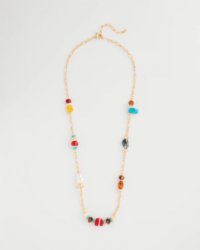 Chicos Mixed-Media Long Beaded Necklace - MULTI