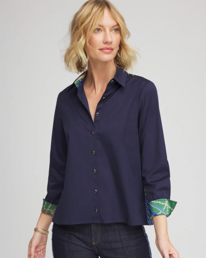 Chicos Rope Status Nautical Shirt - PASSPORT BLUE