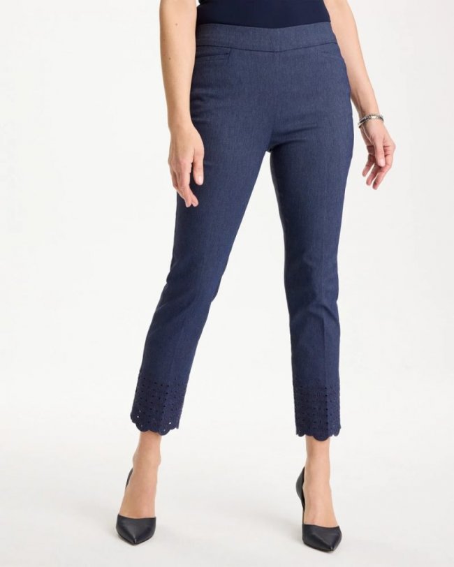 Chicos Brigitte™ Slim Embroidered Pull-On Crop Pant - INDIGO