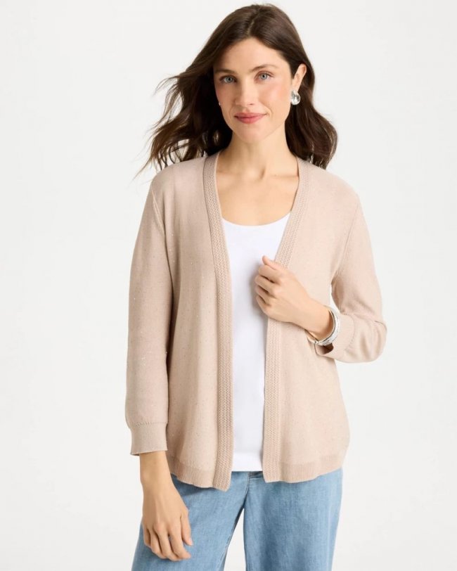 Chicos Sequined Summer Romance Cardigan - SMOKEY TAUPE Chicos Sequined Summer Romance Cardigan - SMOKEY TAUPE