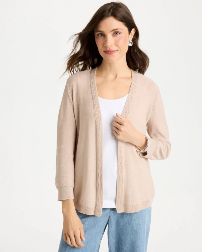 Chicos Sequined Summer Romance Cardigan - SMOKEY TAUPE