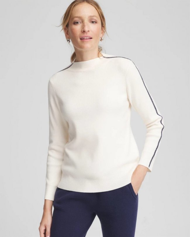 Chicos Zenergy® Luxe Cashmere-Blend Funnelneck Sweater - ENGLISH CREAM