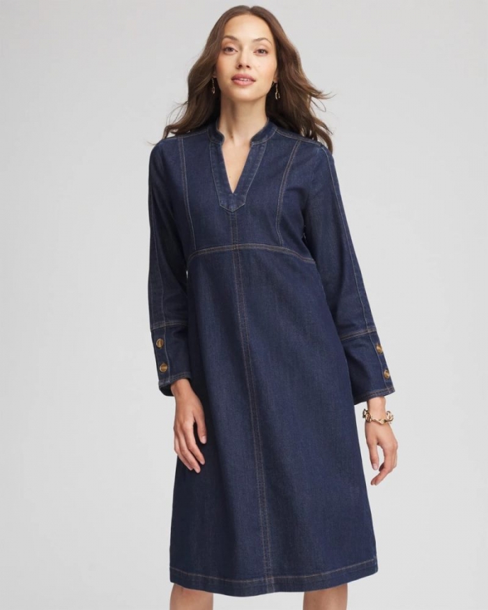 Chicos Denim Splitneck Knee-Length Dress - MEDIUM DENIM