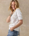 Chicos Ella Short-Sleeve Pointelle Sweater - ALABASTER