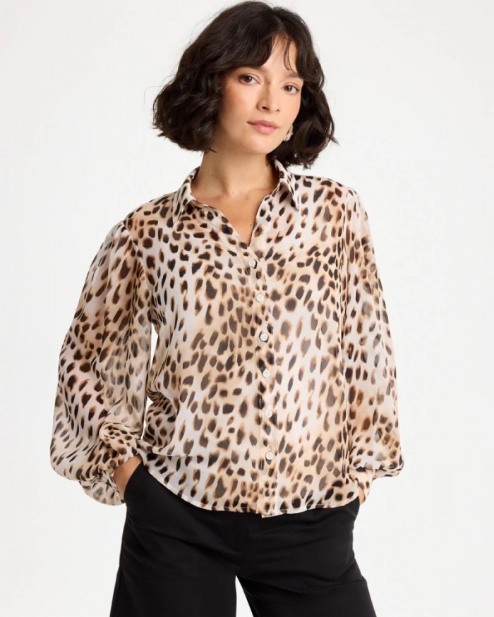 Chicos Georgette Animal Print Blouse - BLACK