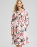 Chicos Floral Linen Pintuck 3/4 Sleeved Dress - MULTI