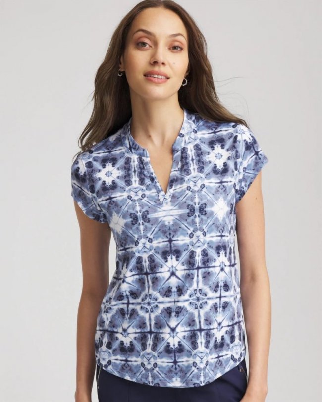 Chicos Zenergy® UPF Printed Polo Top - CANYON BLUE