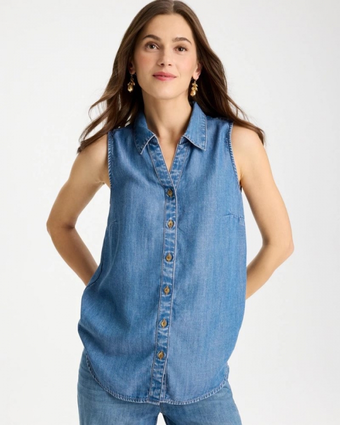 Chicos Tencel Denim Sleeveless Shirt - BURANO INDIGO