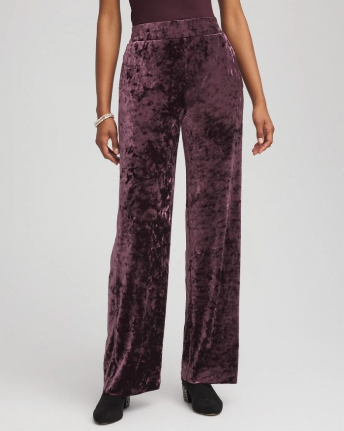 Chicos Crushed Velvet Wide-Leg Pants - NIGHT BLOOM