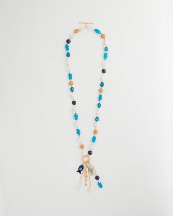 Chicos Convertible Turquoise Fish Charm Necklace - BLUE MULTI
