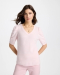 Chicos Space Dyed Ruched V-Neck Pullover Sweater - SWEET BLOSSOM