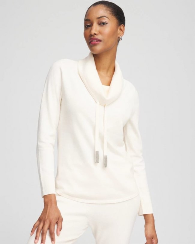 Chicos Zenergy Luxe® Cashmere Blend Cowl Sweater - ENGLISH CREAM