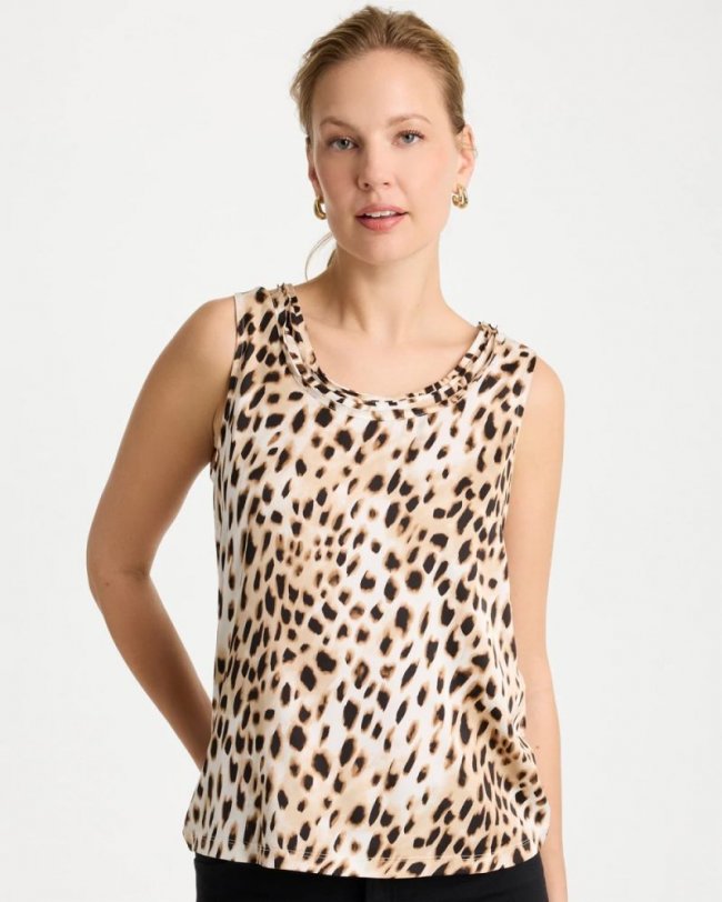 Chicos Animal Print Jersey Satin Tank Top - BLACK