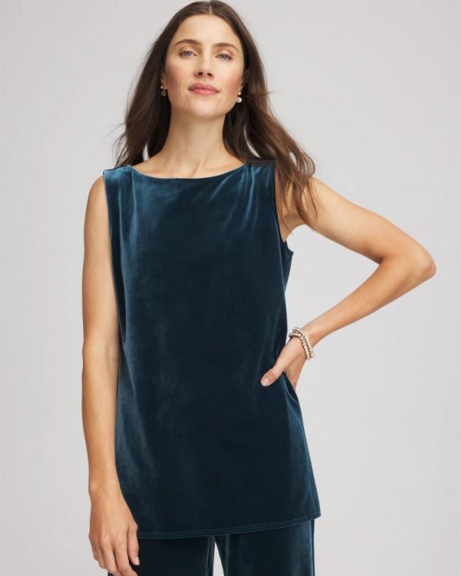 Chicos Travelers™ Velvet Side-Slit Tank - TEAL SHADOW