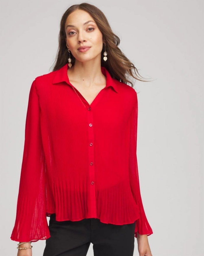 Chicos Pleated Georgette Blouse - CARMINE RED