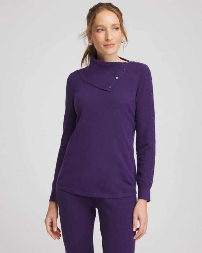 Chicos Zenergy® Luxe Envelope Neck Sweater - PURPLE ELIXIR