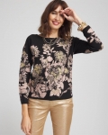 Chicos Foil Dolman-Sleeve Sweater - BLACK