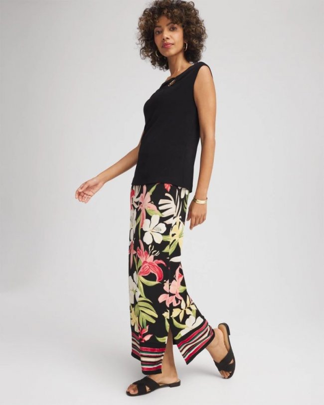 Chicos Travelers™ Tropical-Lily Midi Skirt - GOLDEN CHAMOIS