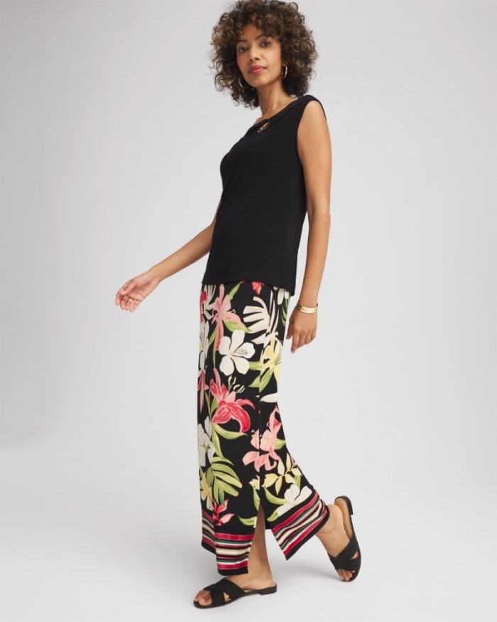 Chicos Travelers™ Tropical-Lily Midi Skirt - GOLDEN CHAMOIS
