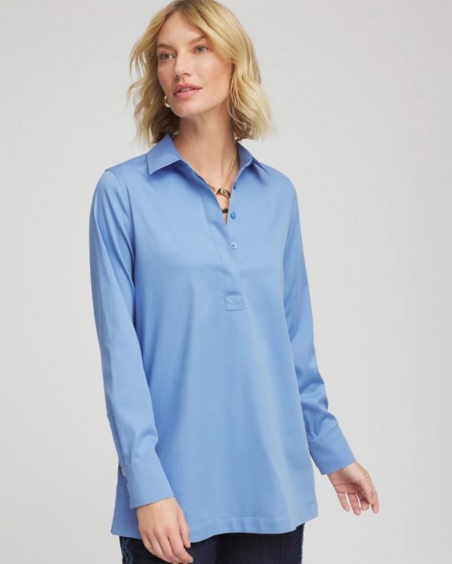 Chicos No Iron Stretch Tunic - TIDAL BLUE