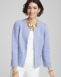 Chicos Collarless Linen Blazer - BLUE Chicos Collarless Linen Blazer - BLUE