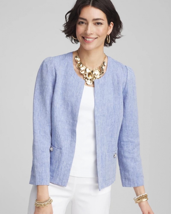 Chicos Collarless Linen Blazer - BLUE