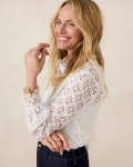 Chicos Lace Ruffle Neck Blouse - ALABASTER