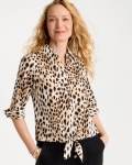 Chicos Poplin Cotton Animal Print Tie-Front Top - BLACK Chicos Poplin Cotton Animal Print Tie-Front Top - BLACK