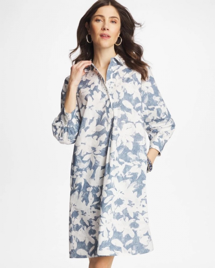 Chicos Floral Popover Dress - ECRU