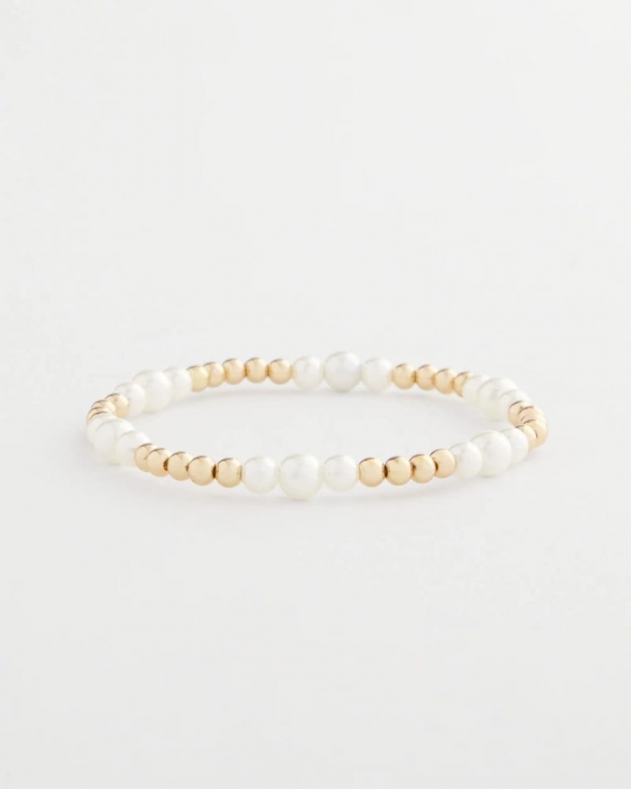 Chicos Goldtone Bead Stretch Bracelet - PEARL