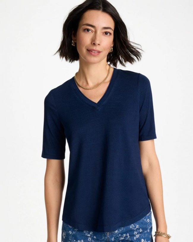Chicos Cotton Slub V-Neck Tee - RIVIERA AUTHENTIC