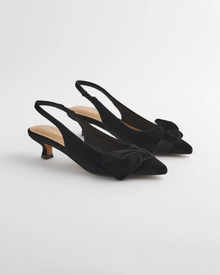 Chicos Charm Velvet Bow Kitten Heels - BLACK