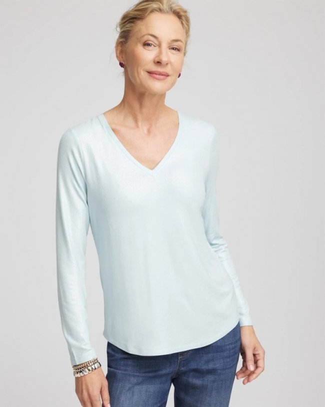 Chicos Foiled Touch of Cool™ Layering Tee - BLUE MENTHE