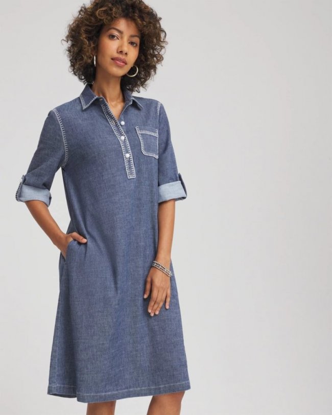 Chicos Hemp-Denim Short Dress