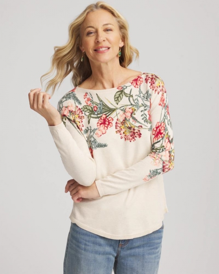 Chicos Ella Printed Bateau Pullover Sweater - MULTI