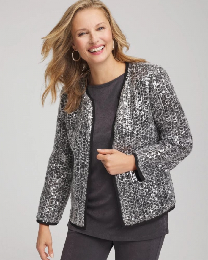 Chicos Travelers™ Collection Refined Sequins Netted Jacket - SERENE GRAY