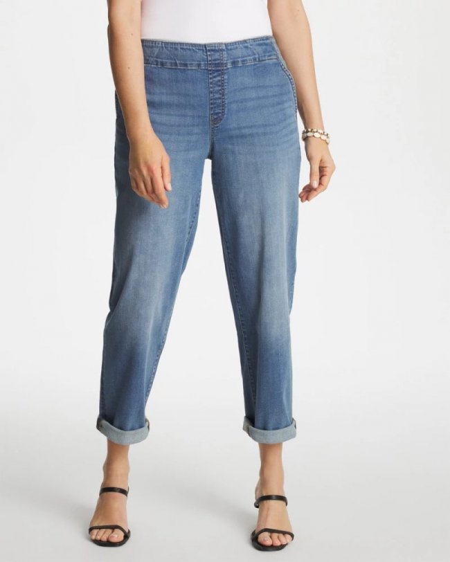 Chicos Pull-On Boyfriend Cropped Jeans - BAILEY INDIGO