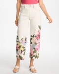 Chicos Printed Pull-On Wide Crop Jeans - SEA SALT